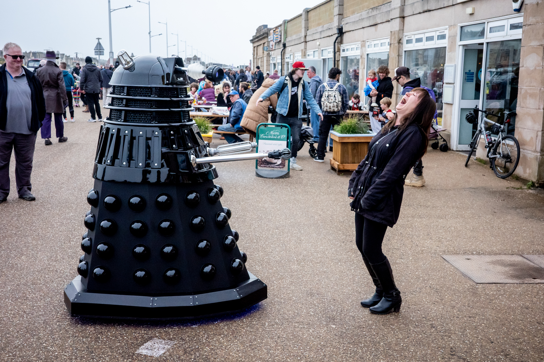 Street photography of a Dalek at the Stars of Time Comic Con, at the Tropicana in Weston-super-Mare, North Somerset.